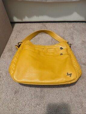 lug Yellow Pebbled Shoulder Bag with Quilted Sides